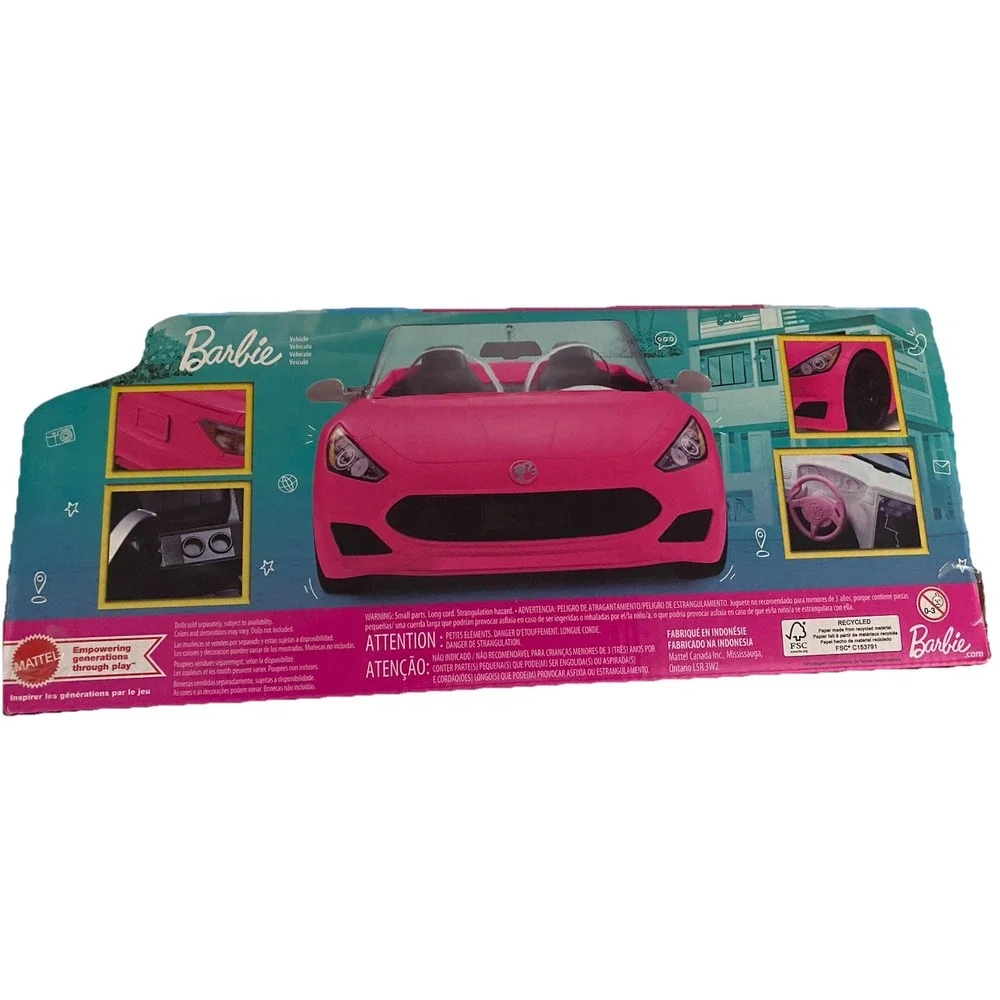 NEW Barbie Convertible 2-Seater Vehicle Pink Car w/ Rolling Wheels‎ HBT92 Mattel